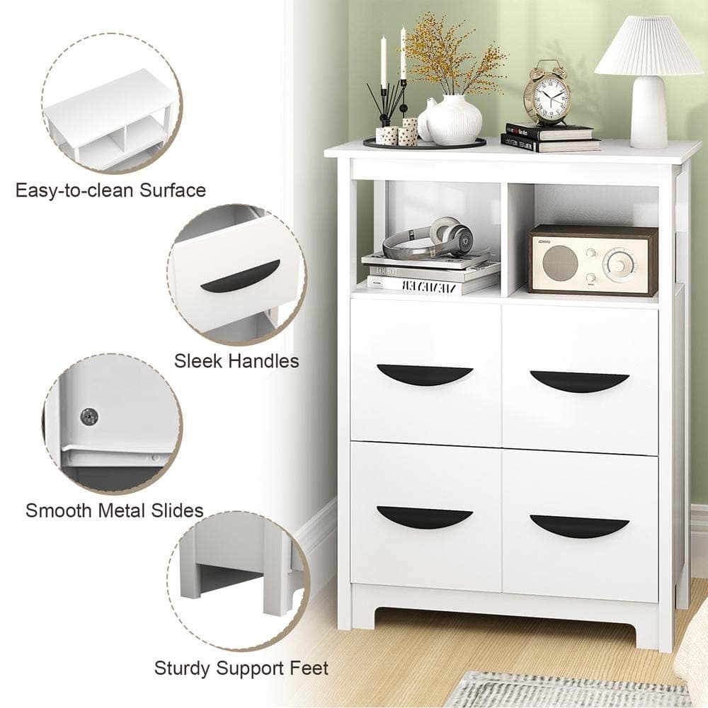 HONGGE Floor Storage Cabinet 24 x 12 x 31.5 in. with 2 Open Compartments 2 Drawers Metal Slides Anti-Tip Kit (2)