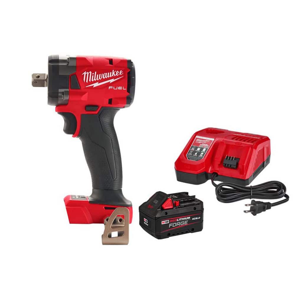 Milwaukee M18 FUEL GEN-3 18V Lith-Ion Brushless Cordless 1/2 in. Compact Impact Wrench w/ FORGE 8. 0Ah Battery & Charger (1)