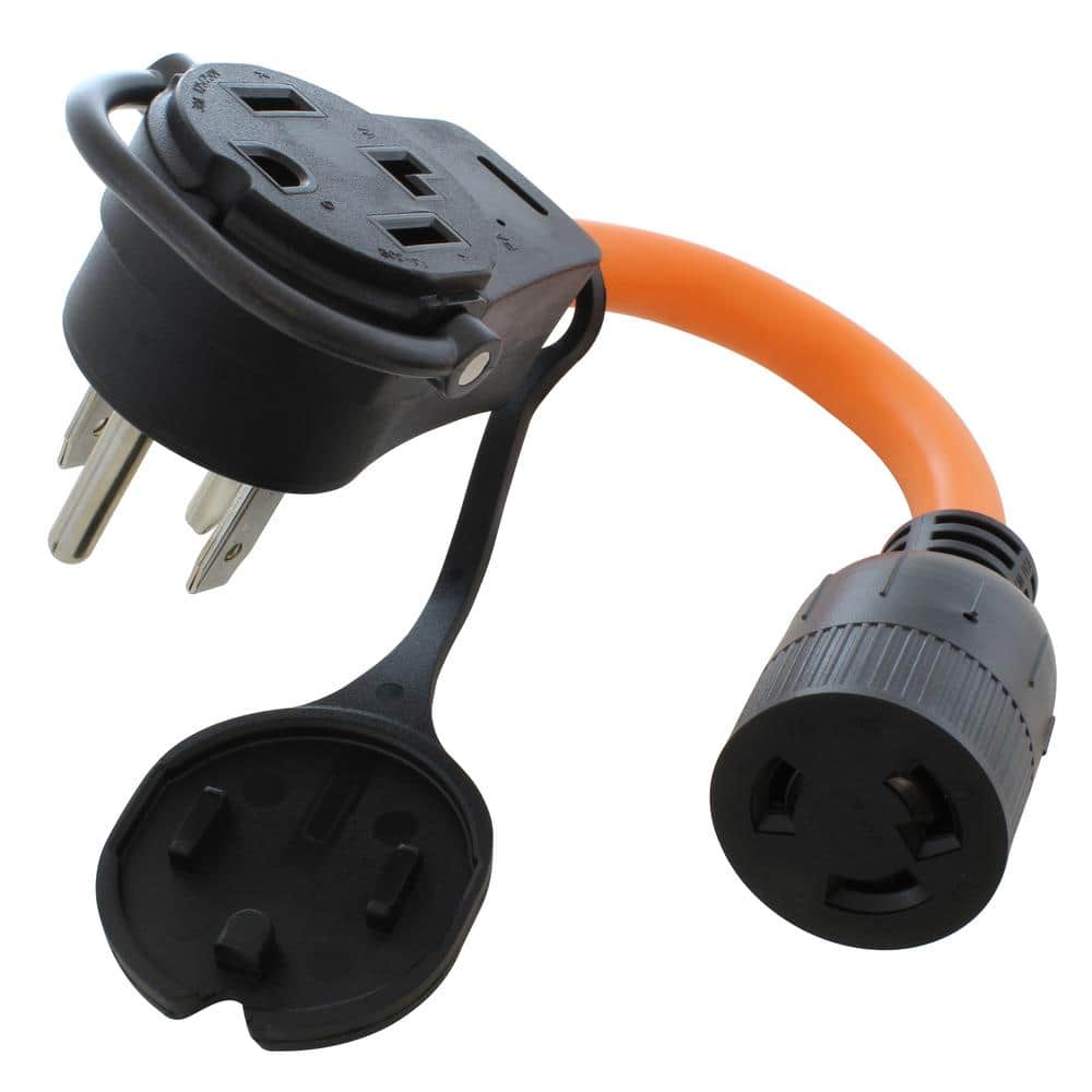 AC WORKS 1 ft. 30 Amp 14-30 Piggy-Back Plug to L6-30 Connector Adapter Cord With 2 Outlets
