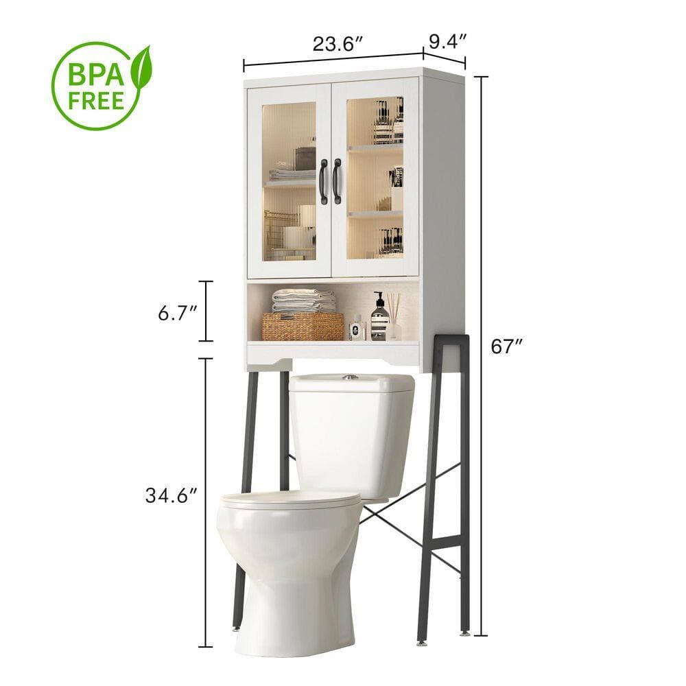 Wudkey 23.6 in. W x 67 in. H x 9.4 in. D Wood Rectangular Over The Toilet Storage Organizer with Adjustable Shelf in White (2)