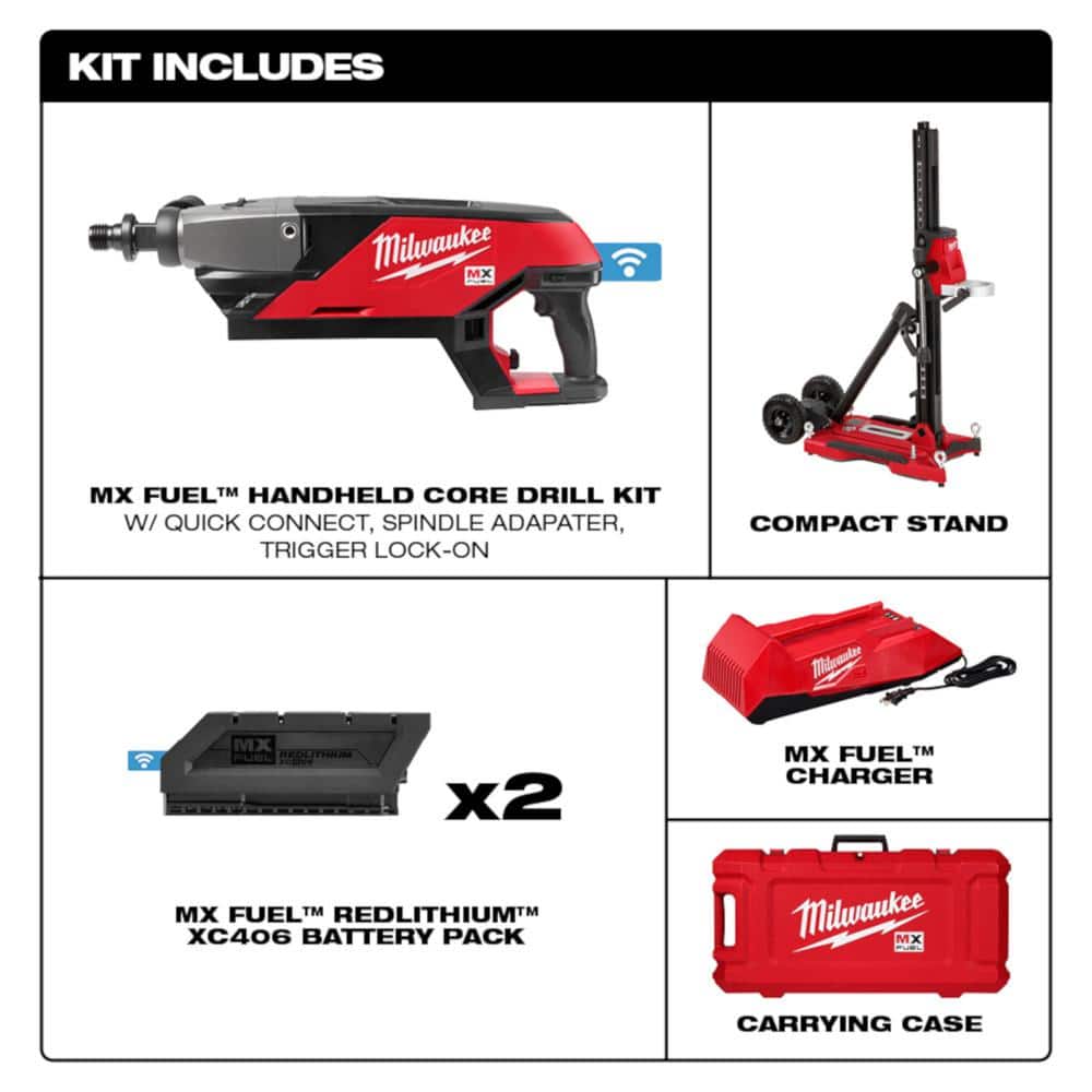 Milwaukee MX FUEL Lithium-Ion Cordless Handheld Core Drill Kit with MX FUEL Portable Battery Extension and FORGE 8.0Ah Battery (2)