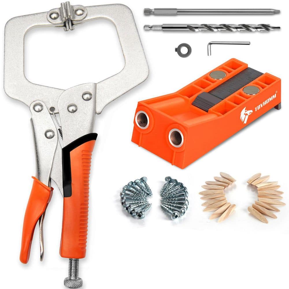 Laybus Pocket Hole Jig System Kit with 11 in. Clamp Square Driver Bit, Hex Wrench, Depth Stop Collar (1)