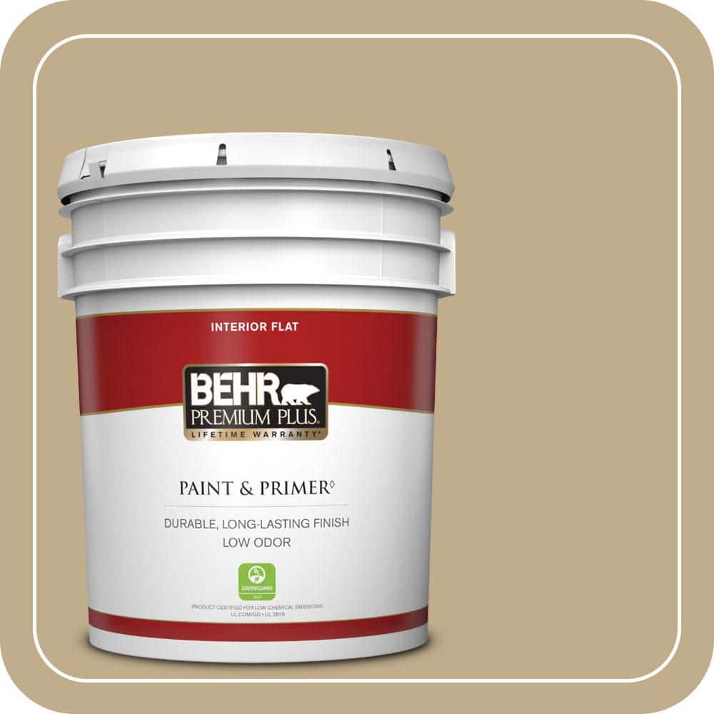 BEHR PREMIUM PLUS 5 gal. #PPU7-21 Woven Straw Flat Low Odor Interior Paint & Primer