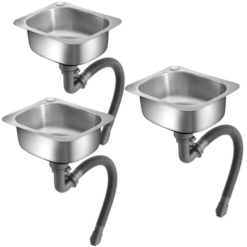 Wudkey 3-Piece 14.6 in. D × 12.2 in. W Drop-In Utility Sinks in Silver with Drain Filter Pipe Tube for Restaurant Bar Laundry (3)