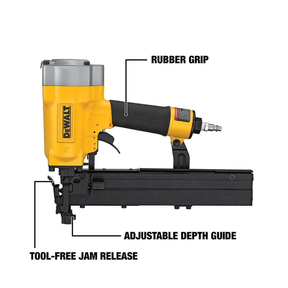 DEWALT Pneumatic 16-Gauge 1 in. Crown Lathing Stapler with 1 in. x 1 in. x 16-Gauge Galvanized Wide Crown Staple(2000 per Pack) (3)