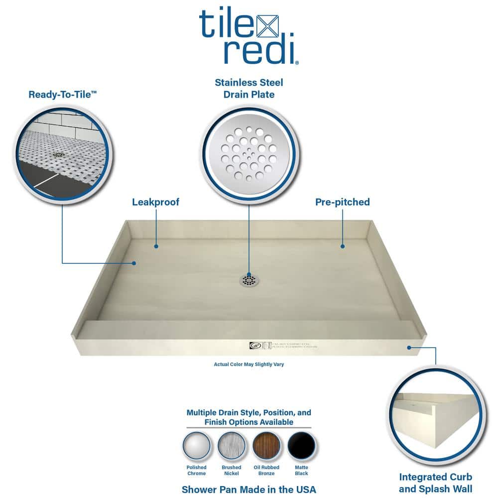 Tile Redi Redi Base 36 in. 36 in. Double Threshold Shower Base with Drain and Drain Plate (3)