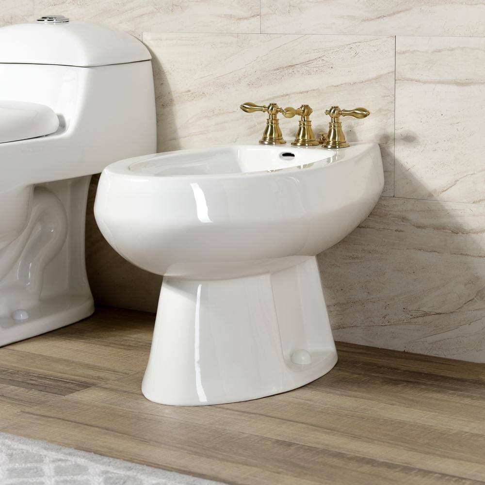 Kingston Brass American Classic 3-Handle Bidet Faucet with Brass Pop-Up in Brushed Brass (2)