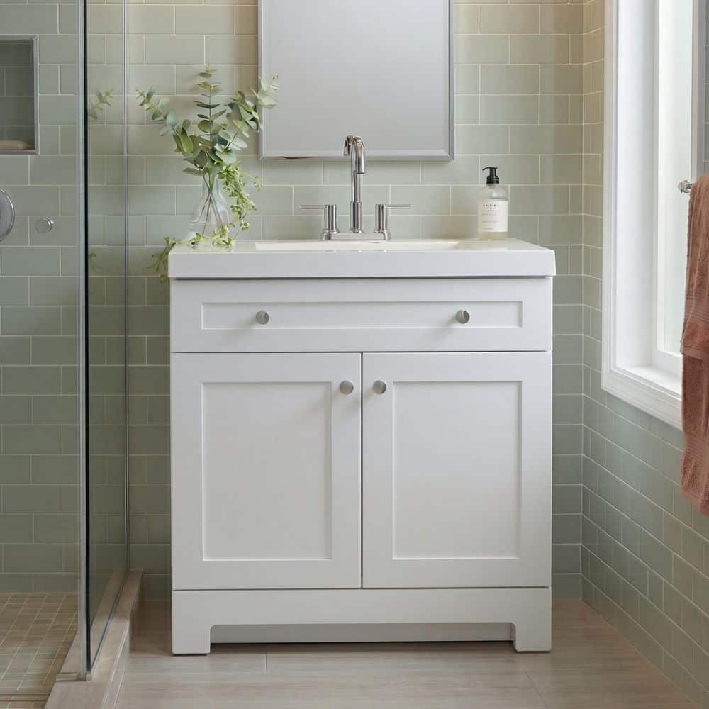 Glacier Bay Everdean 31 in. Single Sink White Freestanding Bath Vanity with White Cultured Marble Top (Assembled) (2)