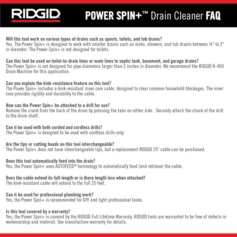 RIDGID Power Spin+ 1/4 in. x 25 ft. Hybrid Drain Cleaning Snake Auger (Manual or Cordless Drill Operated, Tool Only) (3)
