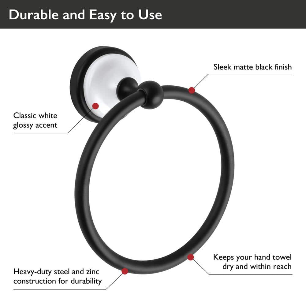 Design House Savannah Wall Mounted Towel Ring in Matte Black and White (3)