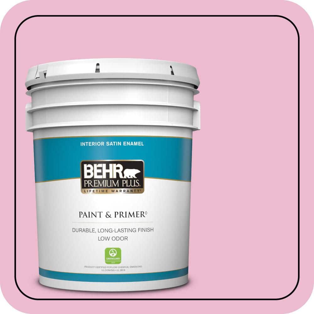 BEHR PREMIUM PLUS 5 gal. #P130-2A Dainty Pink Satin Enamel Low Odor Interior Paint & Primer
