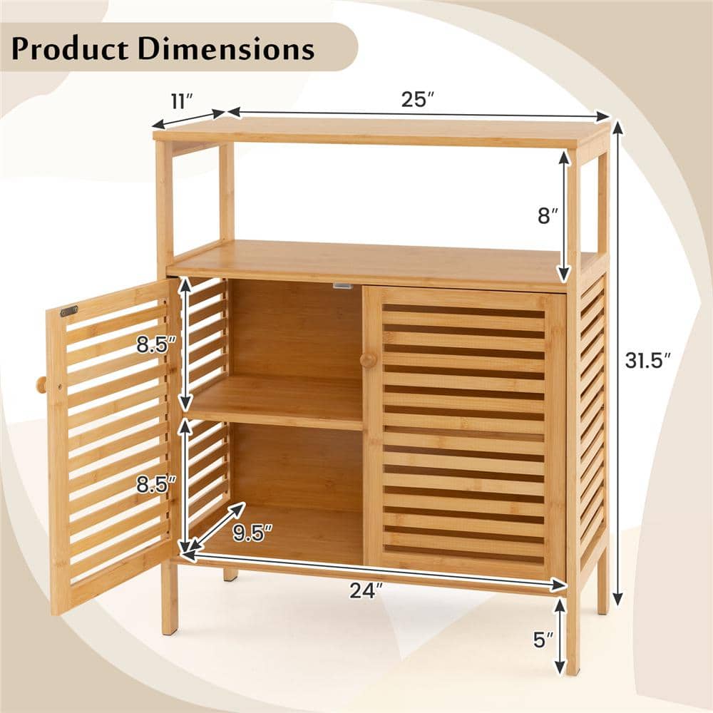 Costway 25 in. W x 11 in. D x 31.5 in. H Beige Bamboo Freestanding Linen Cabinet with Shutter Doors (3)