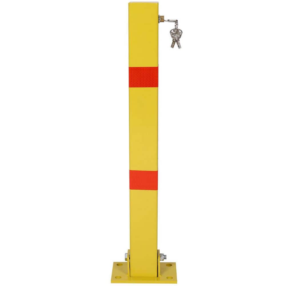Tidoin 27.6 in. H x 6.5 in. W Yellow Square Steel Parking Bollard, Pole Barrier with Lock, Garage Street Decor, Parking Barrier (3)