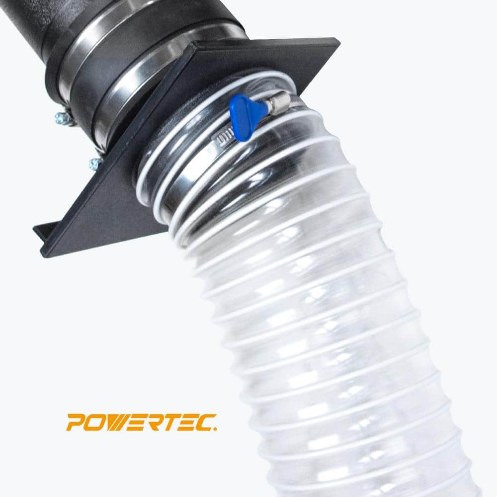 ‎POWERTEC 4 in. x 10 ft. PVC Dust Collection Hose with Screw End Quick Coupler and 4 in. Key Hose Clamps (2)