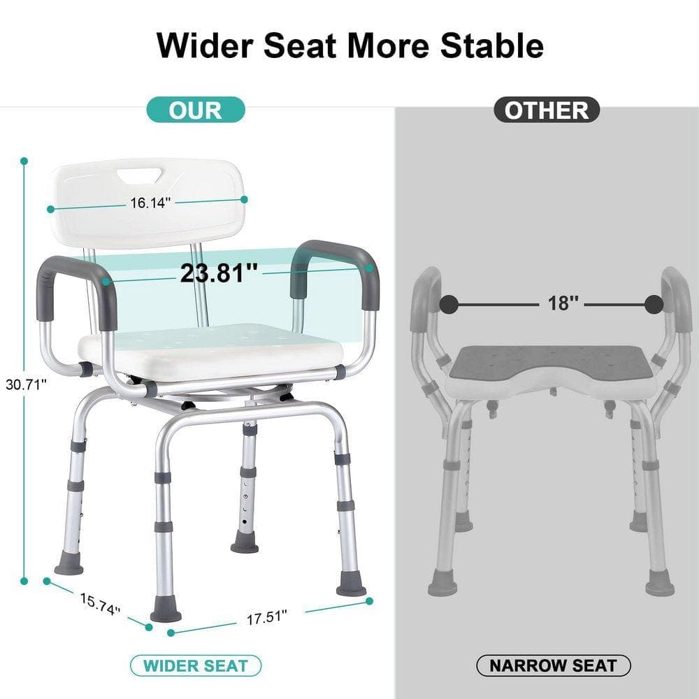 Lynzavix 16 in. W Freestanding 360° Swivel Shower Chair with Adjustable Height and Non-Slip Seat in White (3)