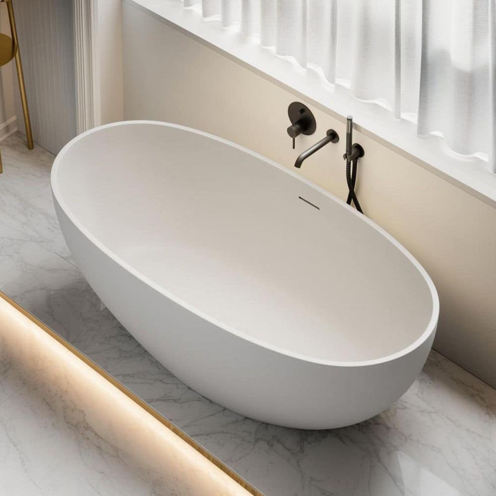 AVAXA 55 in. 29 in. Solid Surface Stone Resin Flatbottom Freestanding Double Slipper Soaking Bathtub (2)