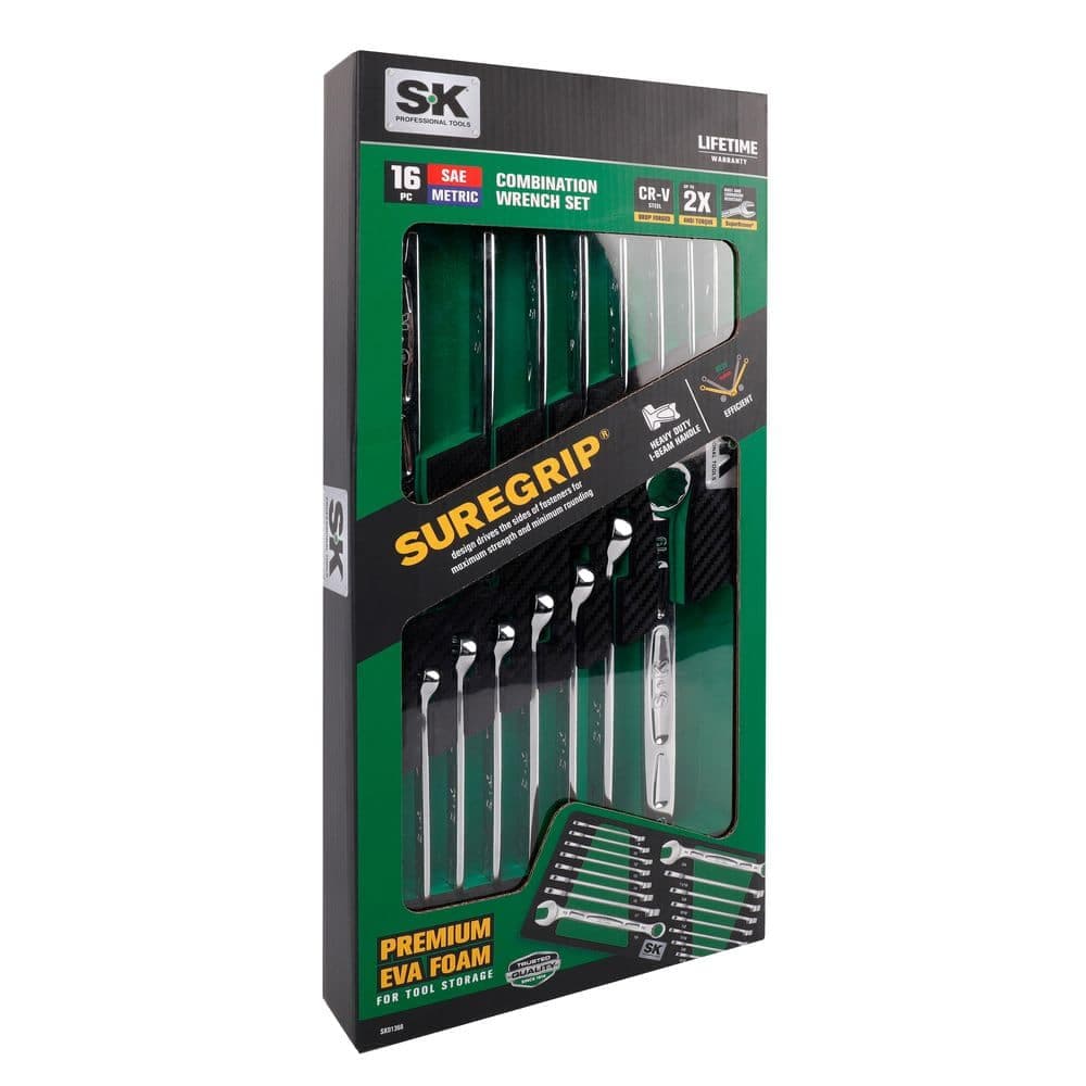 SK01368 Drop-forged Chrome-Vanadium Steel Metric/SAE Combination Wrench Set-Small Sized EVA (16-Pieces) (3)