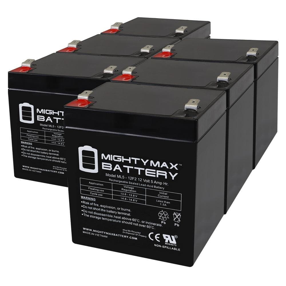 MIGHTY MAX BATTERY 12-Volt 5Ah F2 SLA Replacement Battery for BB BP5-12 - 6 Pack (1)