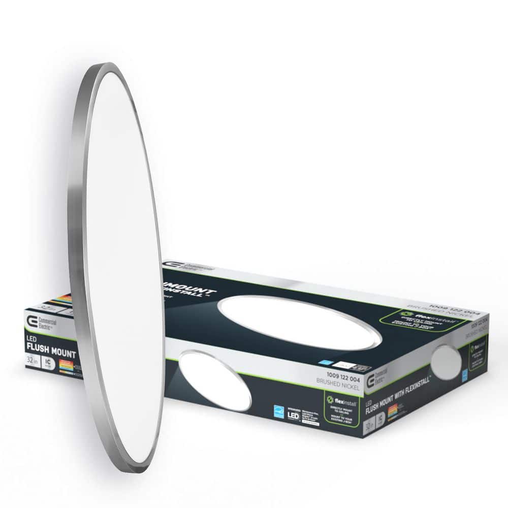 Commercial Electric Flex Install 32 in. Brushed Nickel LED Oval Panel Recessed Ceiling Light Flush Mount with 5CCT and 2800 Lumens (3)