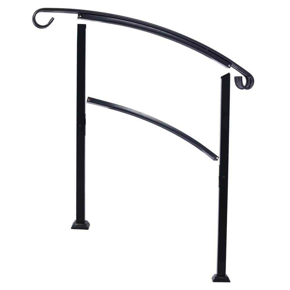 Angel Sar 55 in. H x 37 in. W Black Wrought Iron Handrails, Outdoor Stair Railing Kit for 1 Steps or 3 Steps (2)