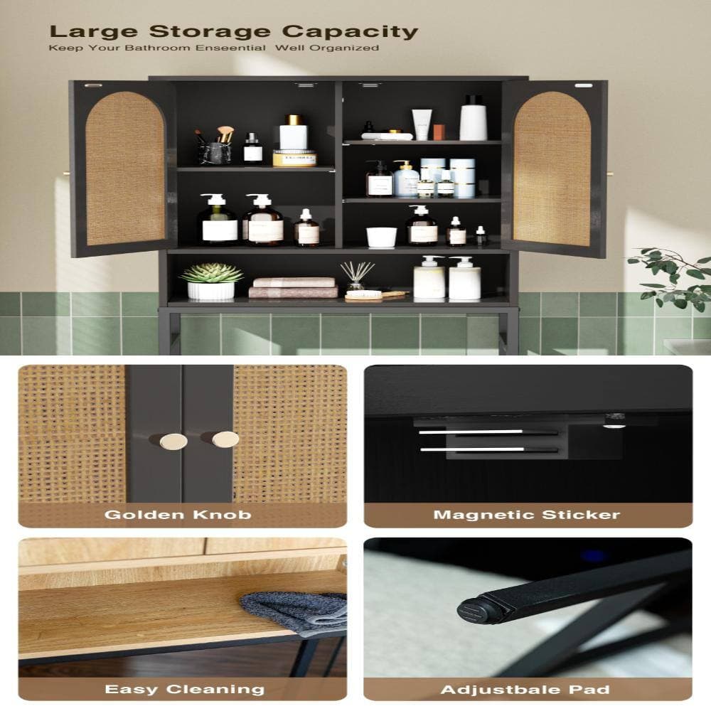 Whatseaso 23.6 in. W x 68.9 in H x 9.8 in. D Wood in Black Over The Toilet Storage Cabinet with Adjustable Shelf (3)