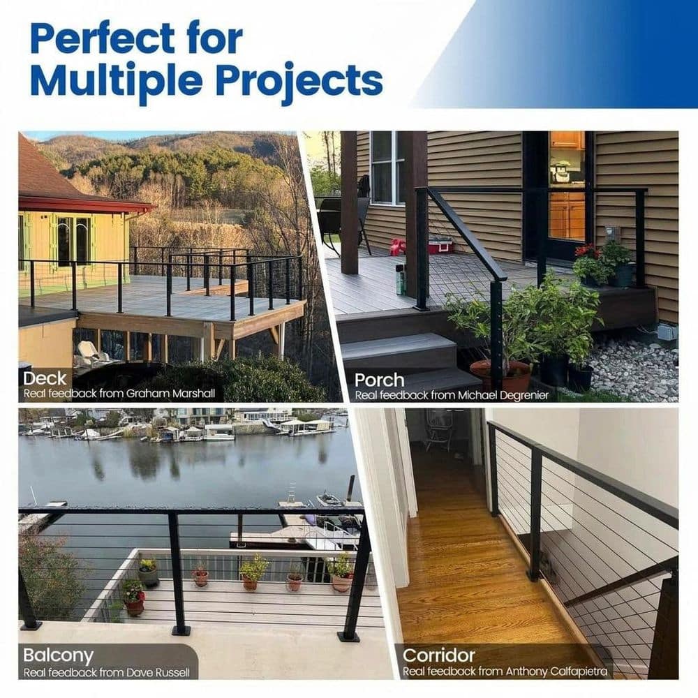 Unbranded 16-20 ft. Black Stainless Steel Handrail for Cable Railing System 5-Kit Surface Mount Adjustable for Decks (2)