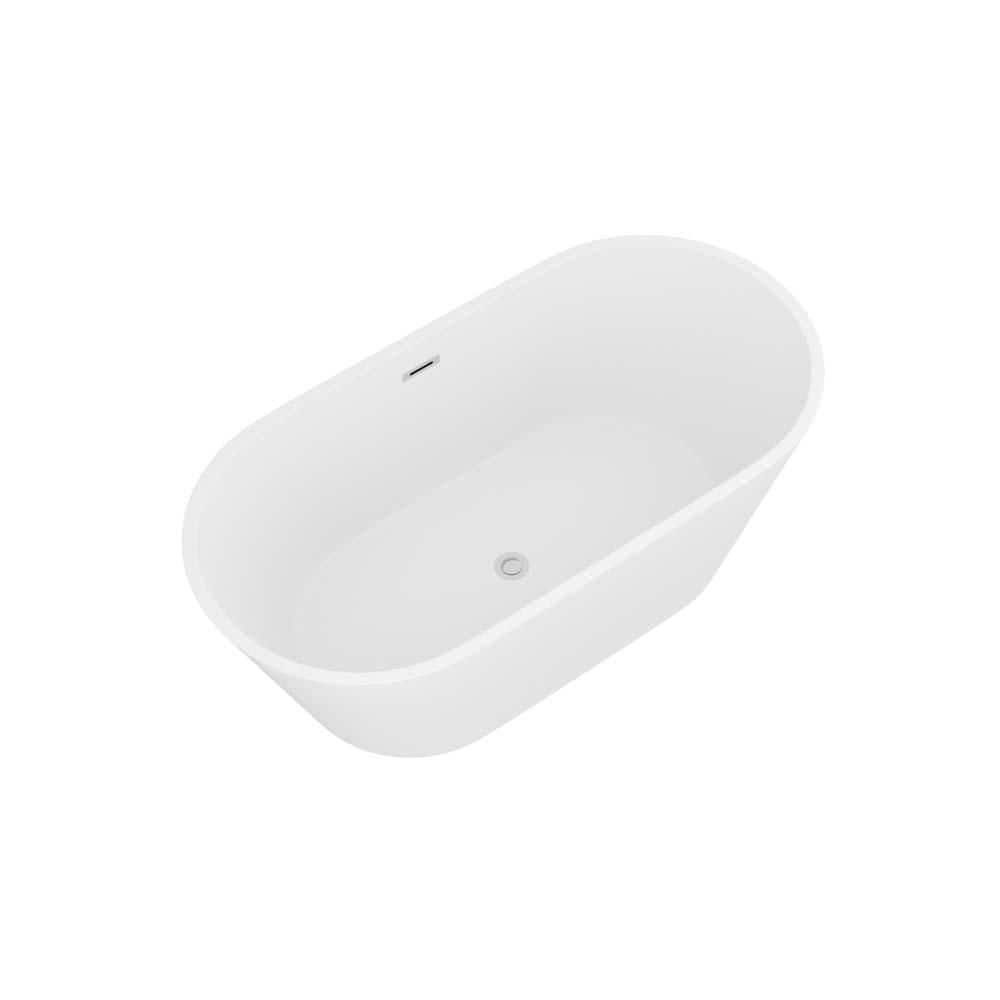 LuckByte 59 in. x 29.5 in. Stand Alone Soaking Acrylic Freestanding Bathtub with Chrome Overflow and Pop-Up Drain in White (1)