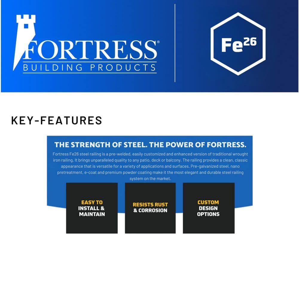 FORTRESS Fe26 34 in. H x 6 ft. W Black Steel Adjustable Stair Rail Panel Kit (3)