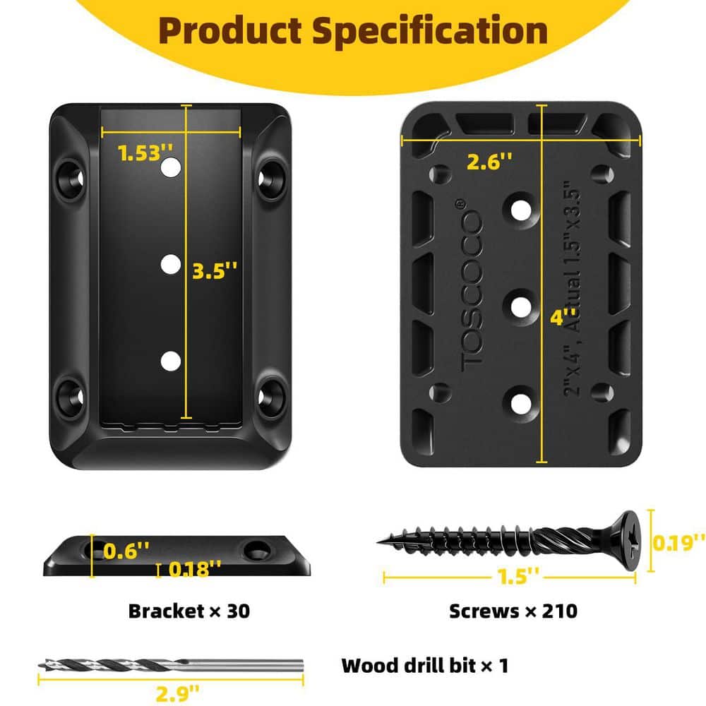 Laybus 2 in. x 4 in. Black Nylon Railing Bracket Connectors with 210 Pcs Galvanized Black Screws for Wooden Stair Fence Railing (2)