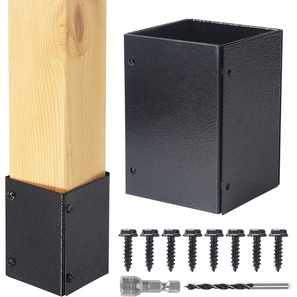 Afoxsos Stainless Steel Adjustable Post Protector Black Protects Wooden Mailboxes Fences from Lawnmower Rain Damage 1 Set (1)