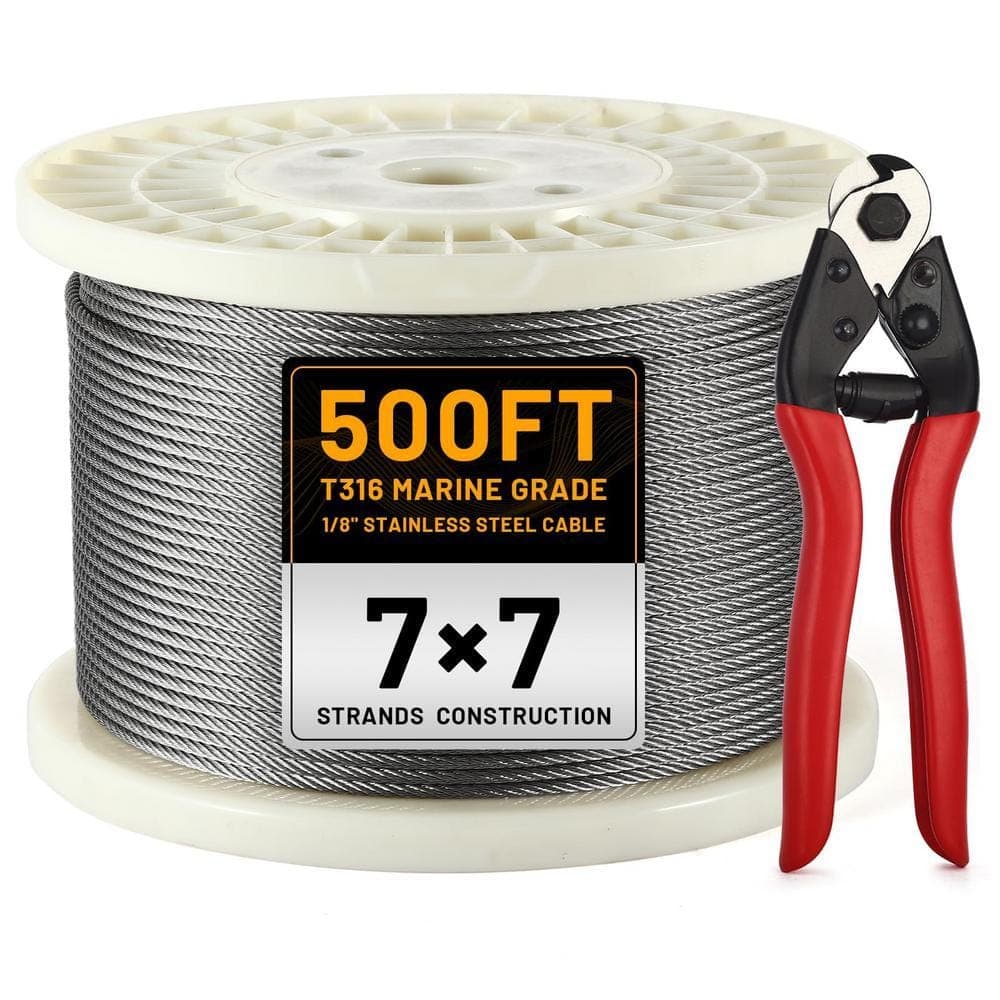 Angel Sar 500 ft. 1/8 in. T316 Stainless Steel Rebar Cable, 1850 lb. Breaking Strength Wire  for Deck Cable Railing Stair Fence (1)
