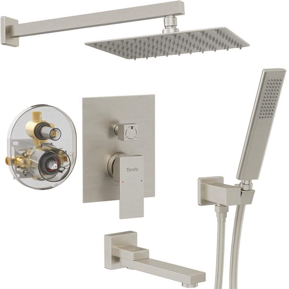 Wudkey 1-Piece Folding Shower System in Brushed Nickel with Bath Tub Faucet Set, Handheld and Mounting Hardware, 3 Function (1)