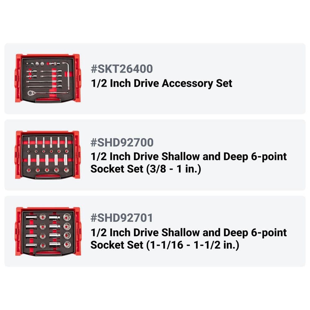 TEKTON 3/8 Inch Drive Shallow and Deep 6-Pt Socket and Ratchet Set in Modular Stacking Tool Box, 83-Pc (1/4-1 in., 6-24 mm) (3)