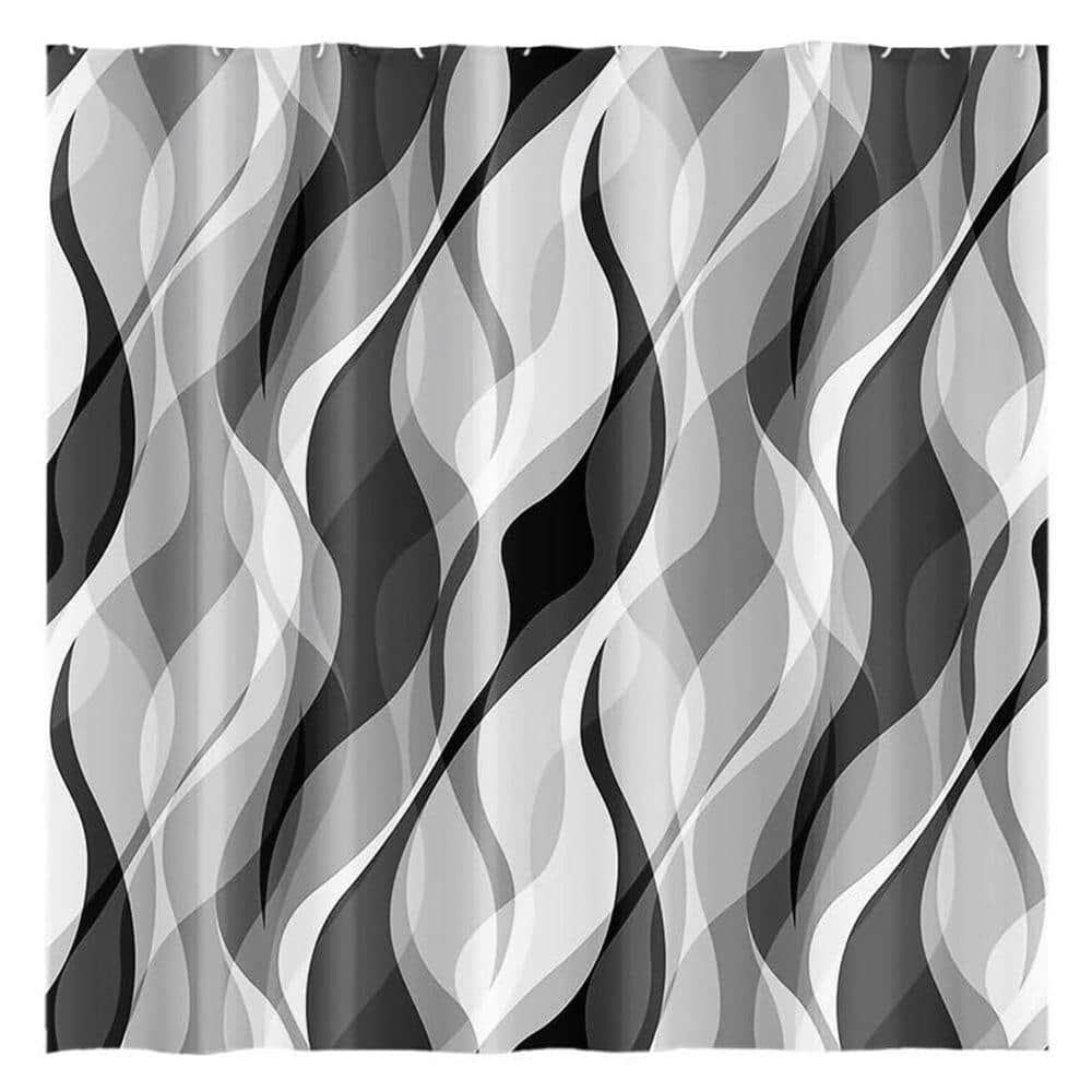 JFVKAF Grey Shower Curtain Set Modern Abstract Black and Striped Waterproof with Hooks 72x72 Inch Polyester in Gray (1)