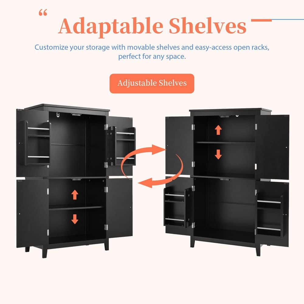 Runesay 23.6 in. W x 11.8 in. D x 43.3 in. H Black Wood Freestanding Storage Linen Cabinet with 4-Door and Adjustable Shelves (3)