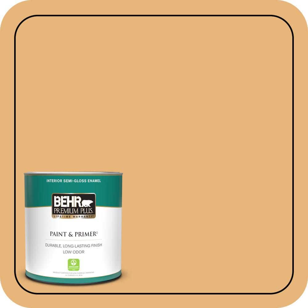 BEHR PREMIUM PLUS 1 qt. #QE-20 Terra Sol Semi-Gloss Enamel Low Odor Interior Paint & Primer