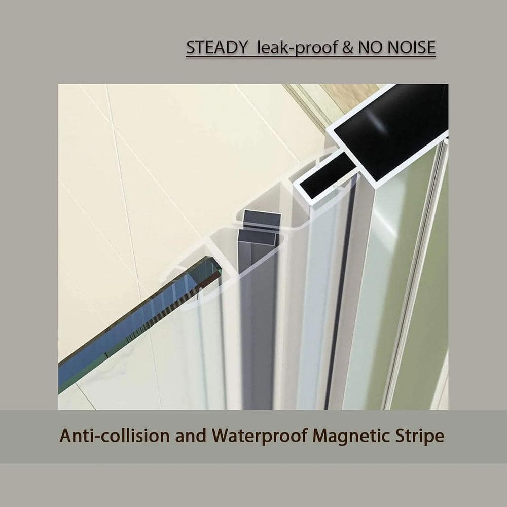 WELLFOR 32 in. W x 72 in. H 1-Panel Pivot Semi-Frameless Shower Doors Clear Glass in Chrome (2)