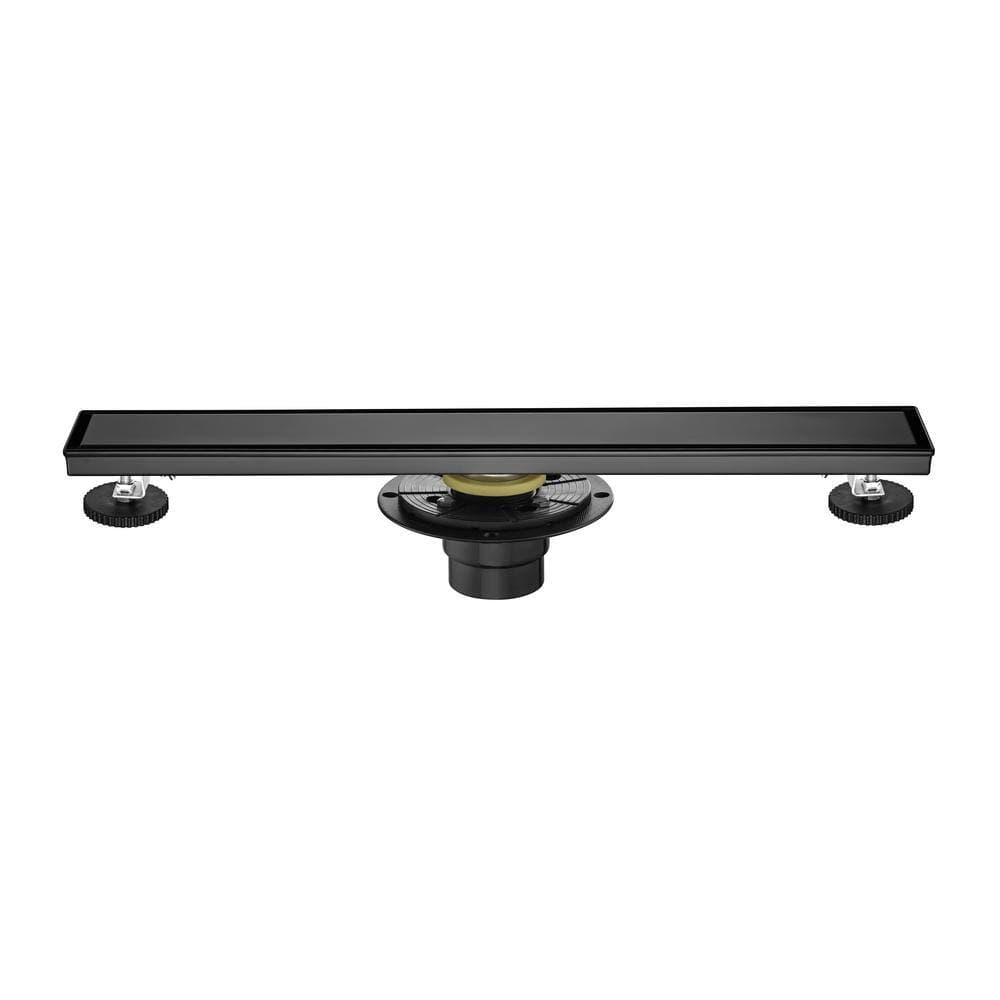 cadeninc 12 in. Stainless Steel Linear Shower Drain with Square Pattern Drain Cover in Matte Black (3)