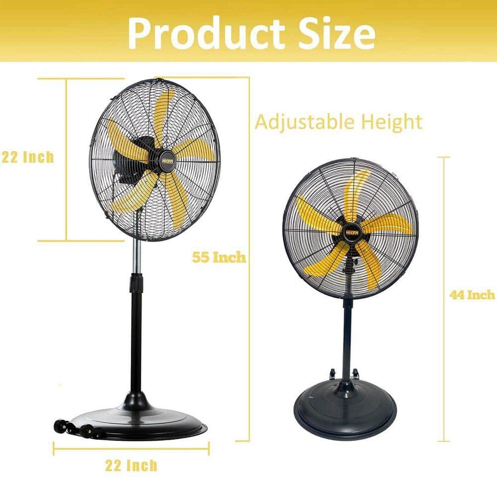 WOCK HICFM 20 in. Yellow Pedestal Fan, 5000 CFM High Velocity Heavy Duty Fan for Garage, Commercial, Industrial - UL Listed (3)