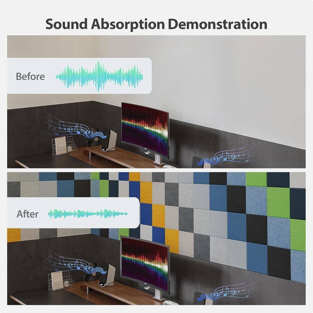 KIWDZFU 12-Pack Self-Adhesive Acoustic Panels, High-Density Soundproof Foam, 0.4" x 11.8" x 11.8", Beige (3)