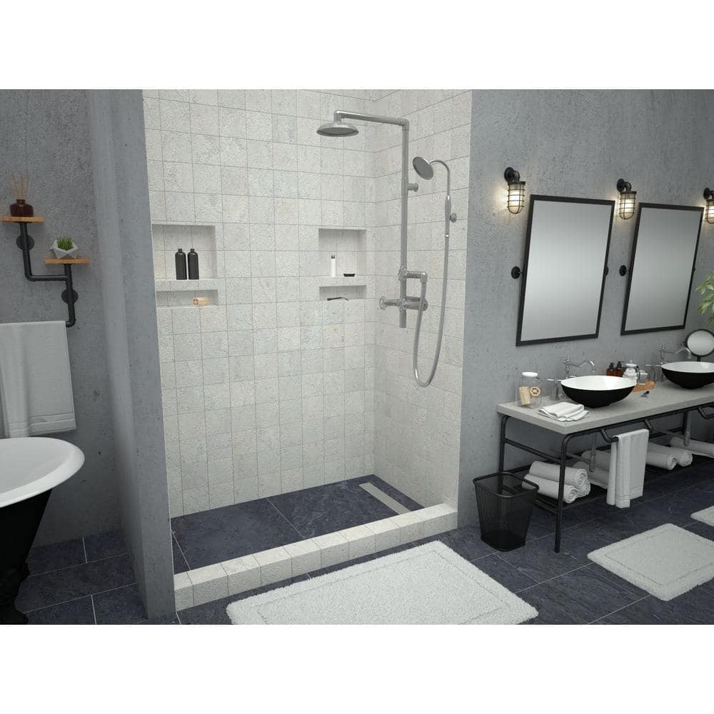 Tile Redi Redi Trench 30 in. x 60 in. Single Threshold Shower Base with Right Drain and Solid Brushed Nickel Trench Grate (2)