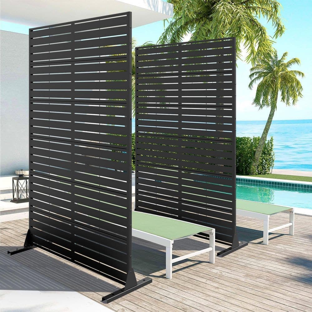 Lumioca 46.8 in. W x 71.37 in. H Louvered Classic Black Galvanized Screen Decorative Art Panel (3)