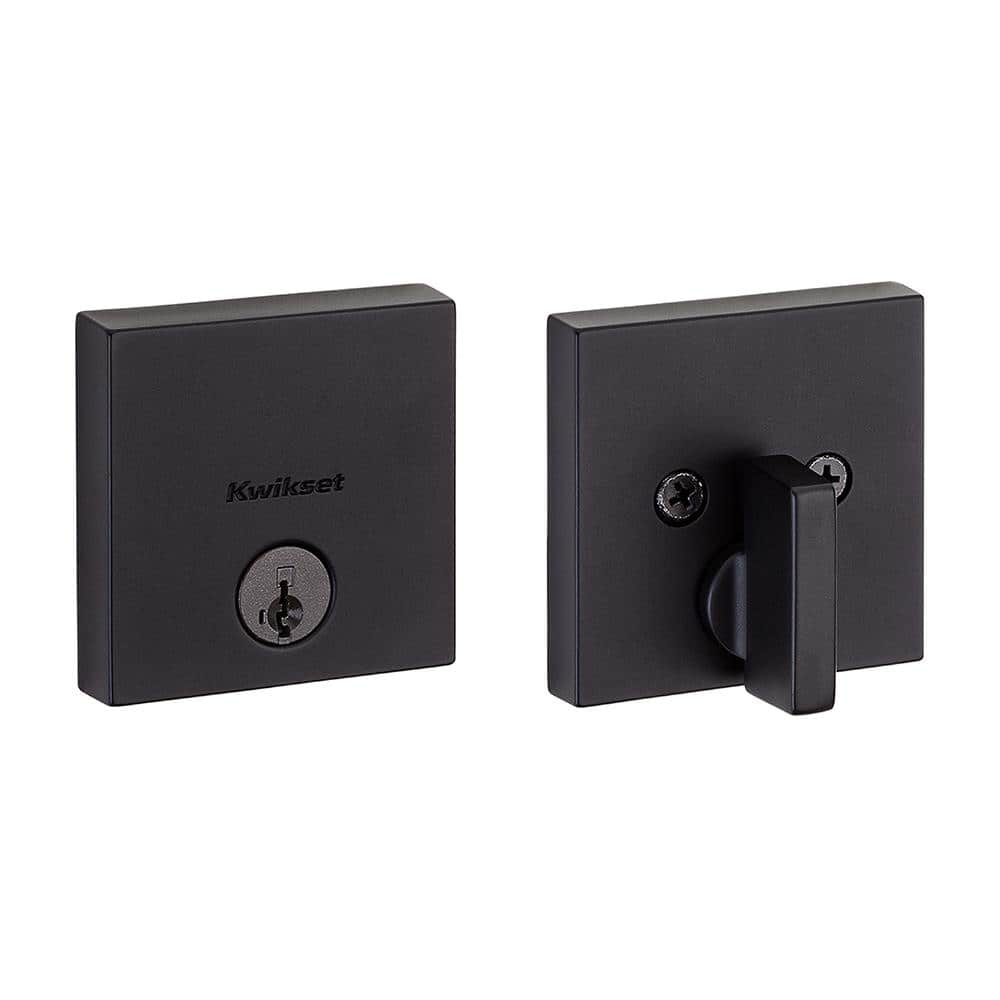 Kwikset Downtown Low Profile Iron Black Square Single Cylinder Contemporary Deadbolt featuring SmartKey Security (1)