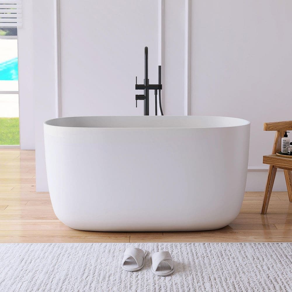 MEDUNJESS 47 in. x 23 in. Stone Resin Solid Surface Flatbottom Freestanding Soaking Bathtub in White (1)