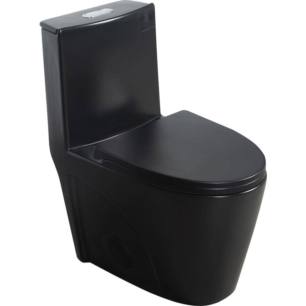 Adrinfly 12 in. 1-Piece 1.1/1.6 GPF Dual-Flush Water-Saving Elongated Toilet in Matte Black, 1000 MaP Rating and Seat Included