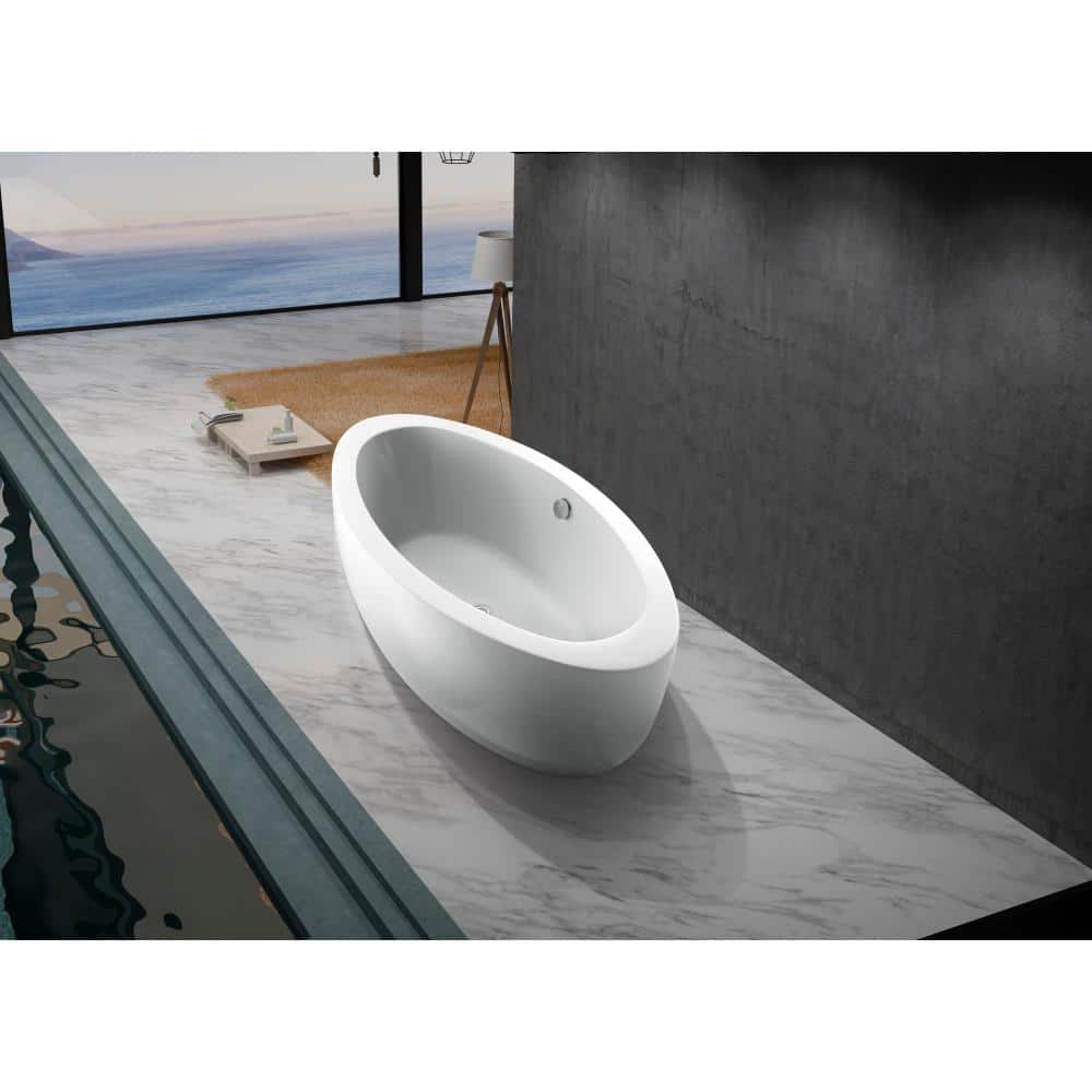 Kingston Brass Aqua Eden 72 in. x 36 in. Acrylic Freestanding Soaking Bathtub in White (2)