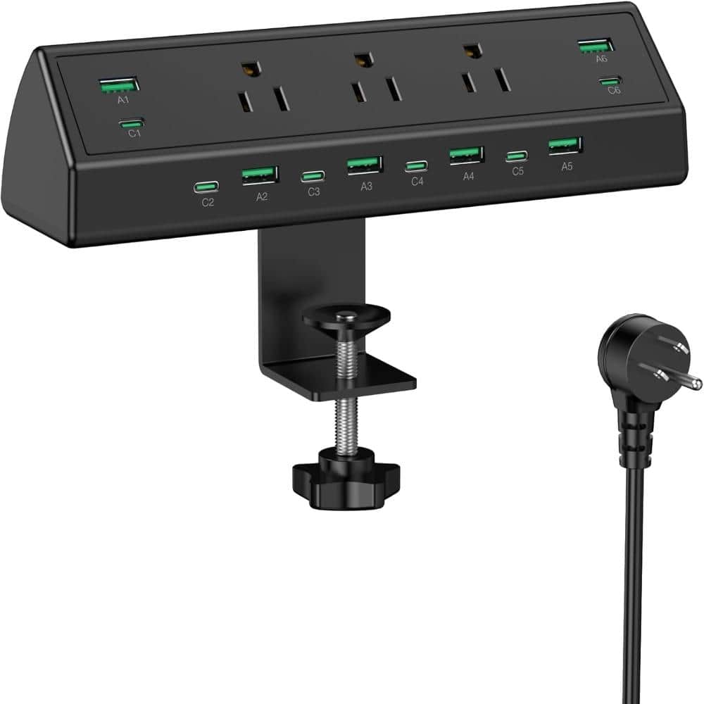 Unbranded 90W Desk Clamp Power Strip,12 USB Ports (6 PD 45W USB-C),Surge Protector (Black,12 USB-90W) (1)