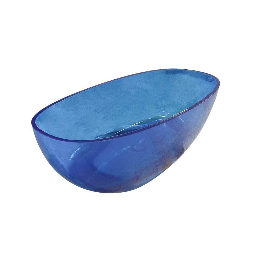 INSEEDE Aurelia 64 in. x 29.6 in. Transparent Blue Oval Solid Surface Freestanding Soaking Bathtub with Modern Sculptural Design (2)