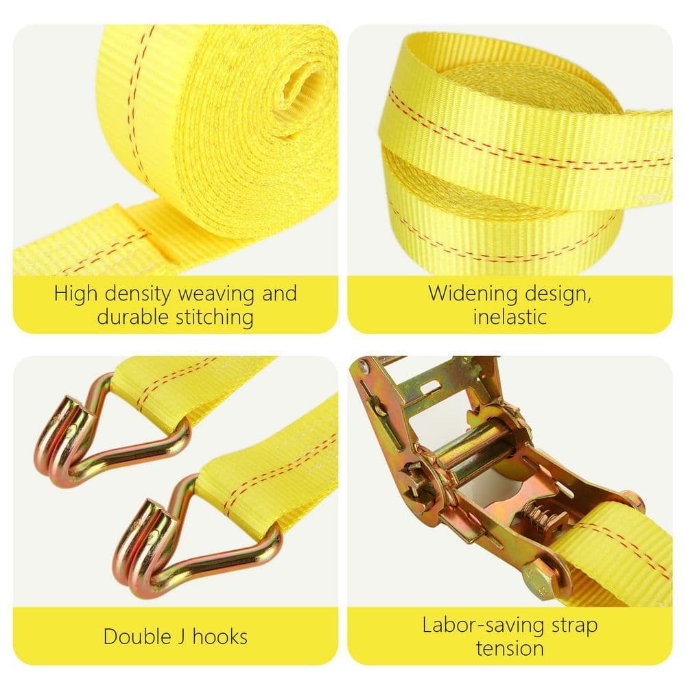 LAIFUCAM 27 ft. x 2 in. Ratchet Straps with Double J Hook Heavy Duty Tie Down Strap 10000 lbs. Break Strength 4-Pack (3)