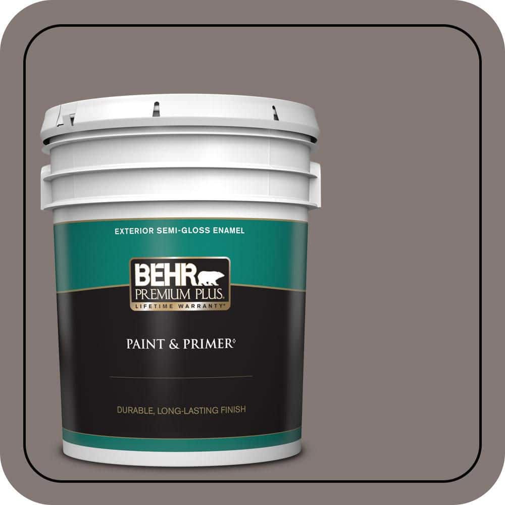 BEHR PREMIUM PLUS 5 gal. #N140-5 Complex Gray Semi-Gloss Enamel Exterior Paint & Primer